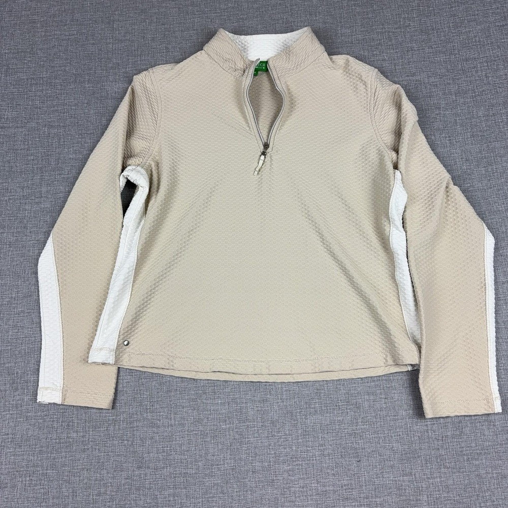 Tail Tech Golf Pullover Womens Medium Beige 1/4 Zip Mock Neck Stretch Golf Top